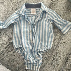 Ever and ever newborn collared long sleeve shirt. Striped blue and white. Used.